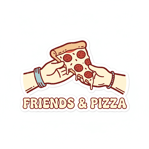 Ilustracion de una porcion de pizza compartida entre amigos